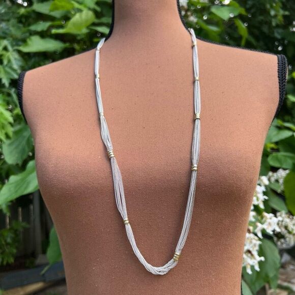 Liz Claiborne Multi Strand Long Chain, Silver & Gold Tone, Lobster Claw Closure - Picture 1 of 7